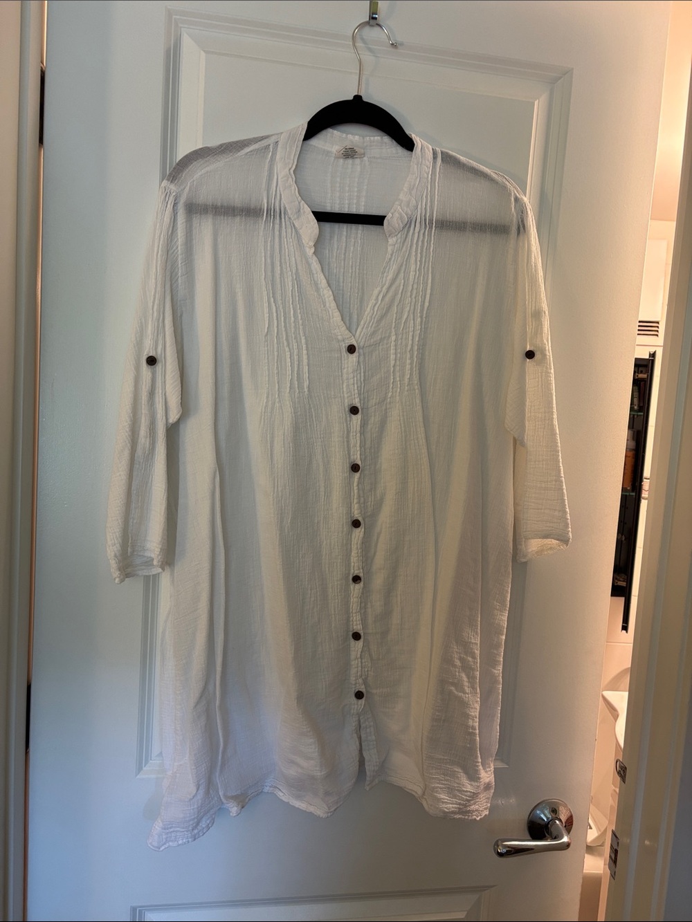 Lightweight White Button-Front Swim Coverup Tunic